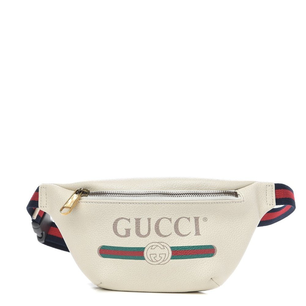 Gucci Grained Calfskin Small Print Belt Bag / Cross Body White